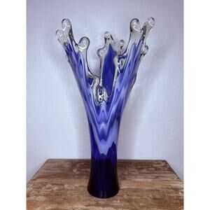 Murano Cobalt Blue Splash Waterdrop Hand Blown Glass Vase MCM 70s